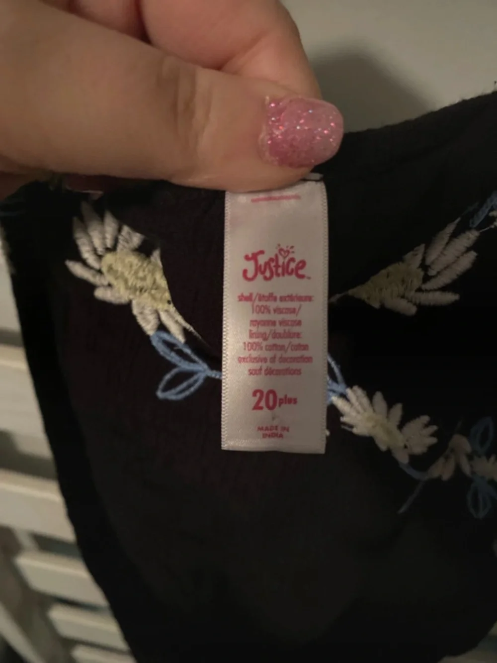 Justice Black Maxi Dress with White & Light Blue Floral Embroidery